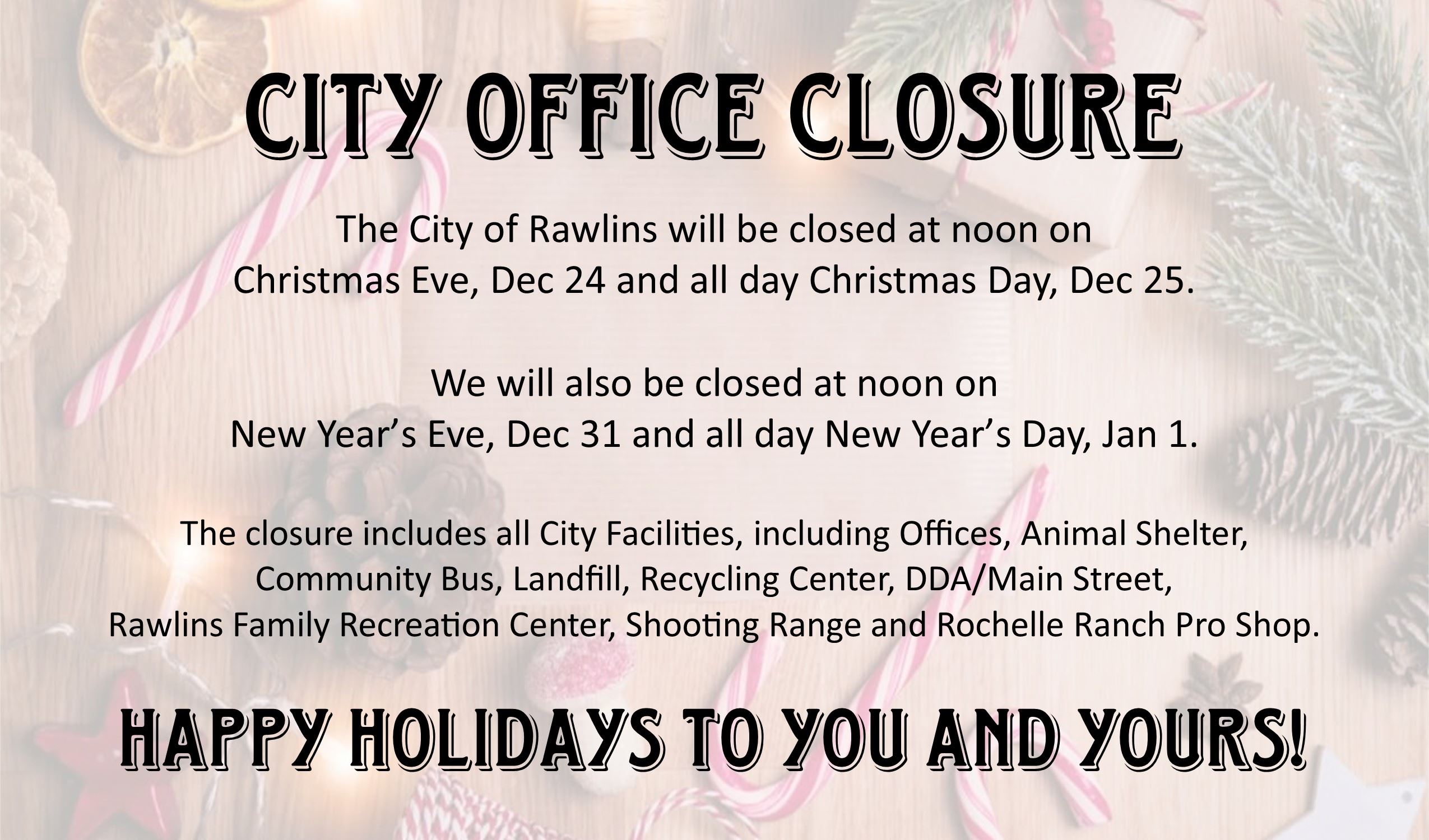 12 Holiday Closures - Current Year
