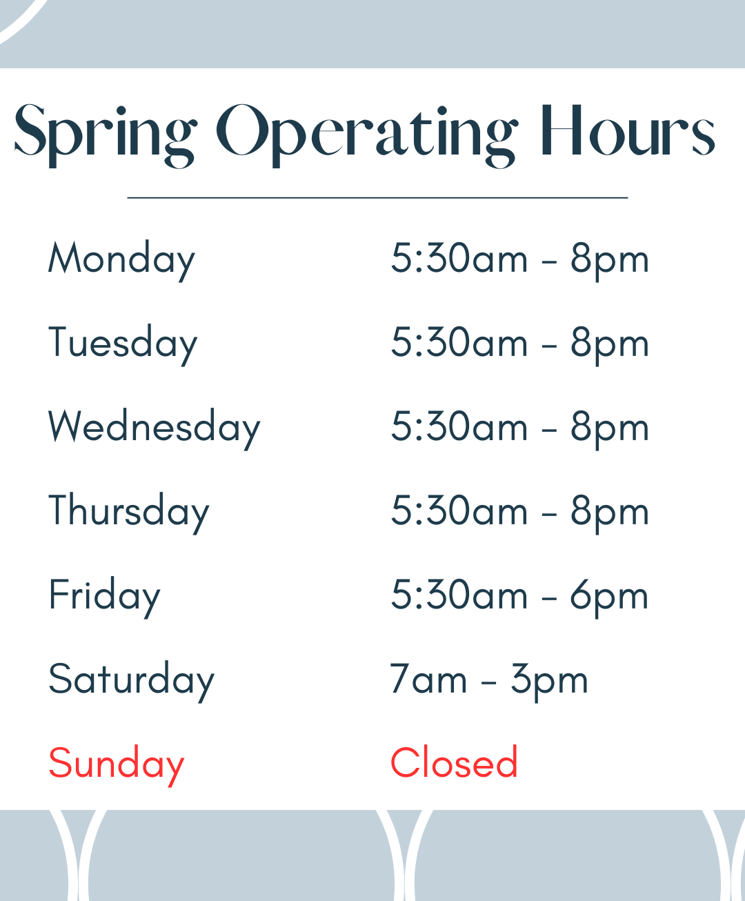 Spring Rec Center Hours - website