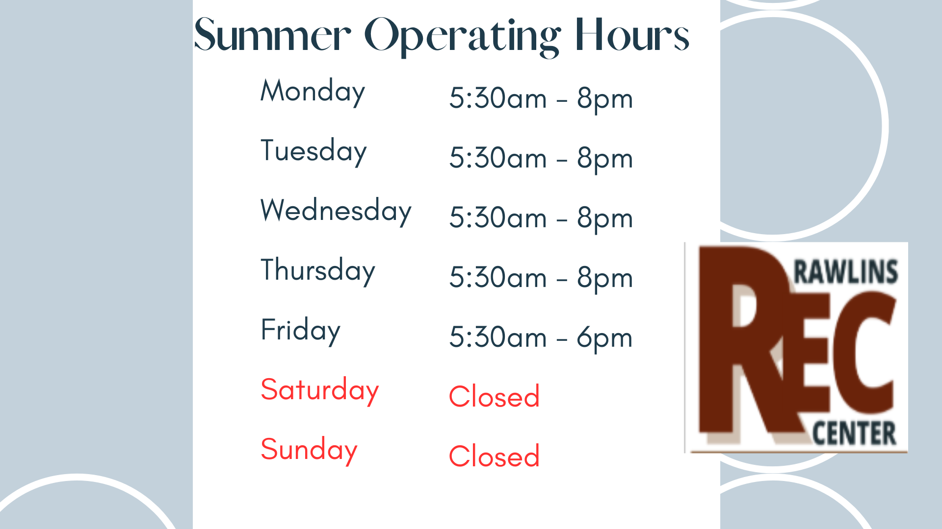 Rec Summer Hours 2025