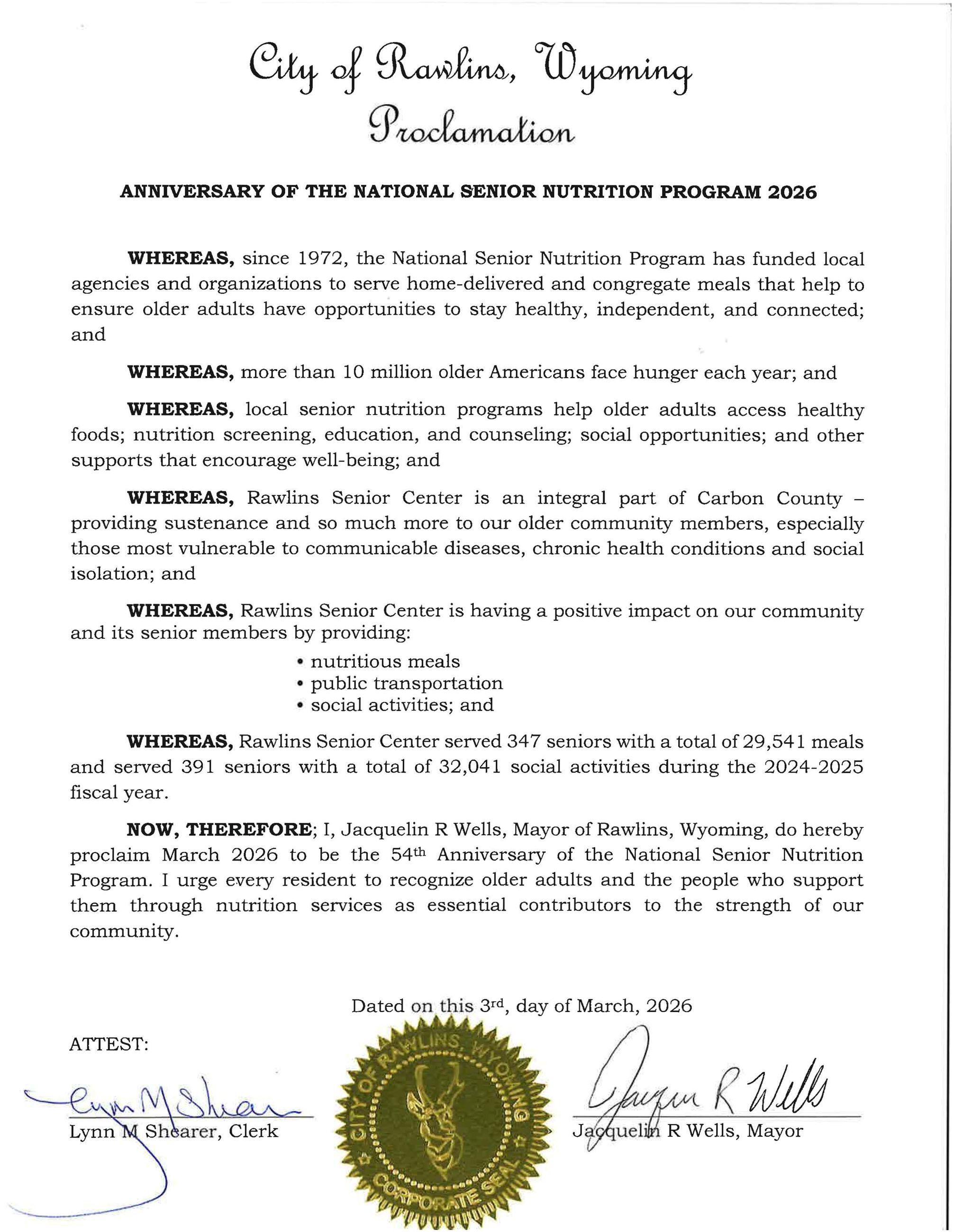 Senior Meals Proclamation 2026 